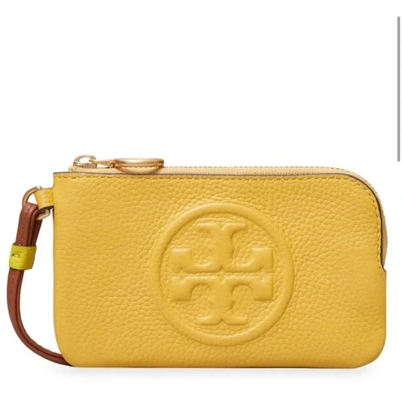 🆑 Tory Burch Authentic Leather Color Block Zip Card Case Yellow NWT - Picture 4 of 5